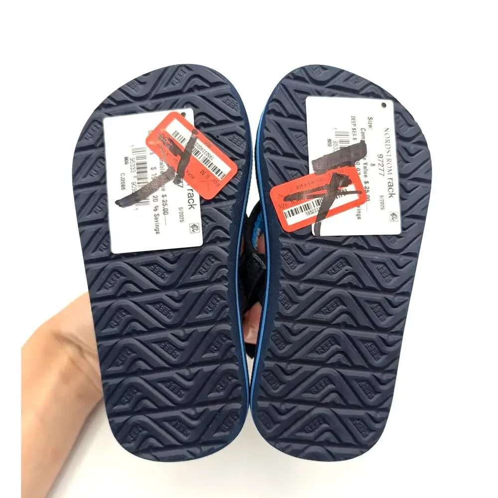 Reef Little Ahi Flip Flops Sandals Kids' Deep Sea Stripes Size US8 EU24